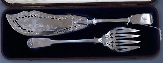 A cased pair of Victorian silver fish servers, John James Whiting, London, 1856, 10 oz.